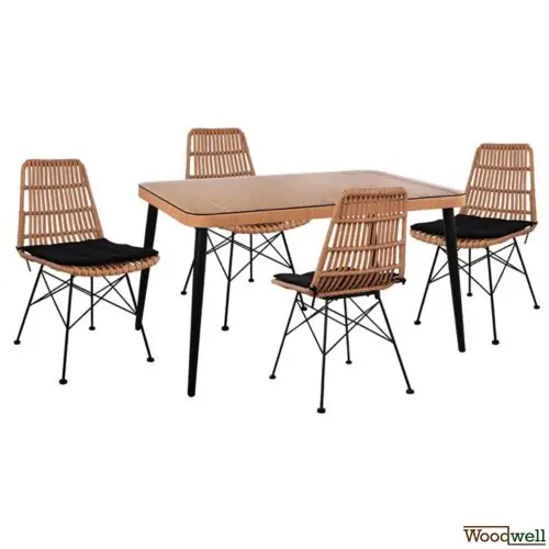 Expressversand Esstisch Set Allegra aus Wicker in Farbe Beige und Schwarz