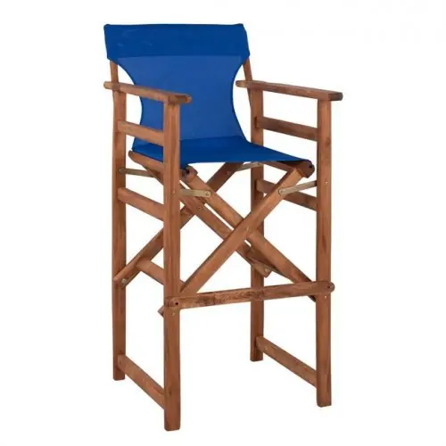 Sale Direktor Barhocker "Limnos" in Walnuss mit Textilene Bezug in blau