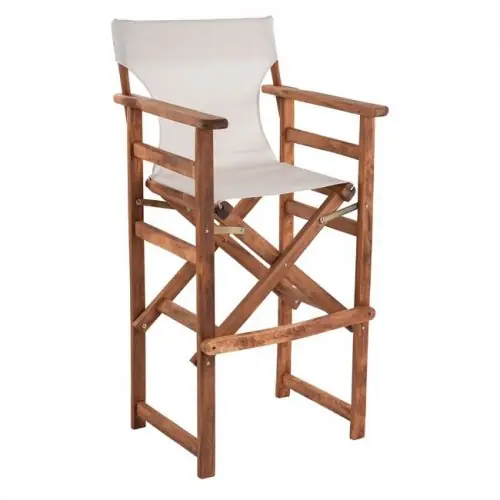Neue Kollektion Direktor Barhocker "Limnos" in Walnuss mit Textilene Bezug in Ekru