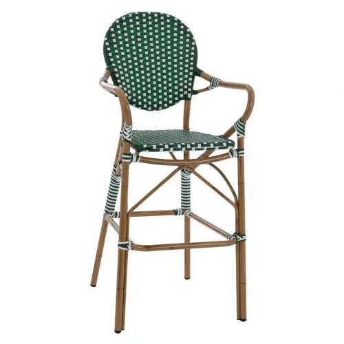 Hocker aus Aluminium im Bambuslook mit Wicker in grün und weiß 56x60x126 cm Neue Ware