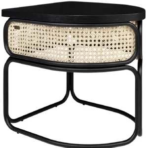 Jetzt Kaufen Casa Padrino Designer Couchtisch Schwarz / Naturfarben 50 x 40 x H. 45,5 cm - Wohnzimmertisch mit Eichenfurnier Tischplatte edlem Rattangeflecht und pulverbeschichtetem Stahlrahmen
