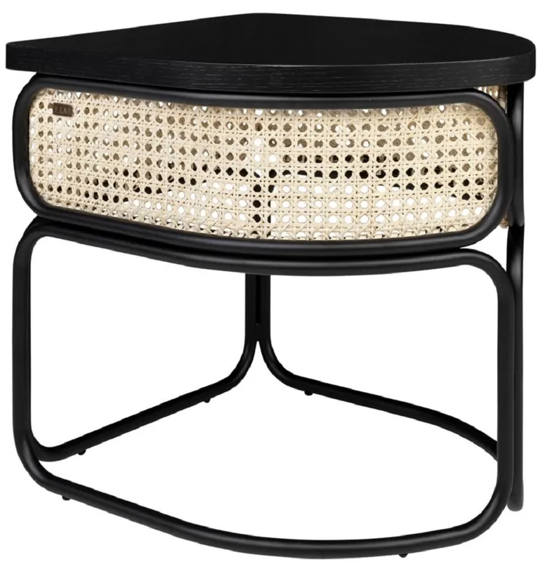 Jetzt Kaufen Casa Padrino Designer Couchtisch Schwarz / Naturfarben 50 x 40 x H. 45,5 cm - Wohnzimmertisch mit Eichenfurnier Tischplatte edlem Rattangeflecht und pulverbeschichtetem Stahlrahmen