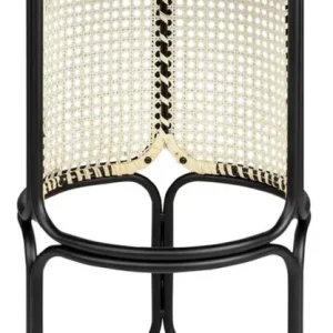 Casa Padrino Designer Barhocker Schwarz / Naturfarben Ø 40,5 x H. 75,5 cm - Runder gepolsterter Barstuhl mit edlem Rattangeflecht und pulverbeschichtetem Stahlrahmen Sofort Bestellen