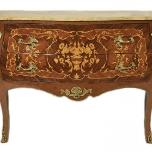 Casa Padrino Barock Kommode Braun mit Marmorplatte Creme und 2 Schubladen - Empire Kommode Finale Aktion