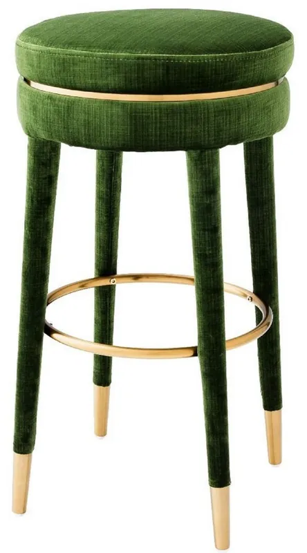 Casa Padrino Luxus Barhocker Grün / Messing Ø 41 x H. 78 cm - Runder Samt Hocker - Luxus Möbel Jetzt Bestellen