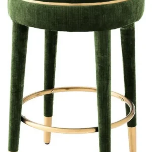 Top-Seller Casa Padrino Luxus Barhocker Dunkelgrün / Messing Ø 41 x H. 68 cm - Runder Samt Hocker - Luxus Möbel