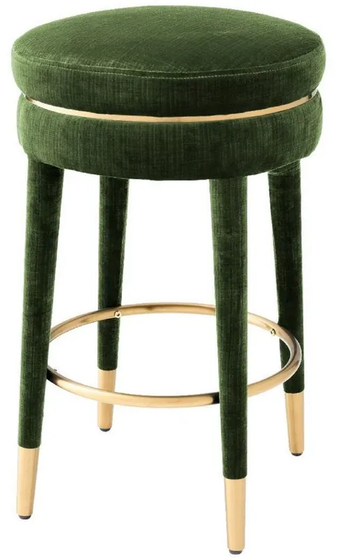 Top-Seller Casa Padrino Luxus Barhocker Dunkelgrün / Messing Ø 41 x H. 68 cm - Runder Samt Hocker - Luxus Möbel
