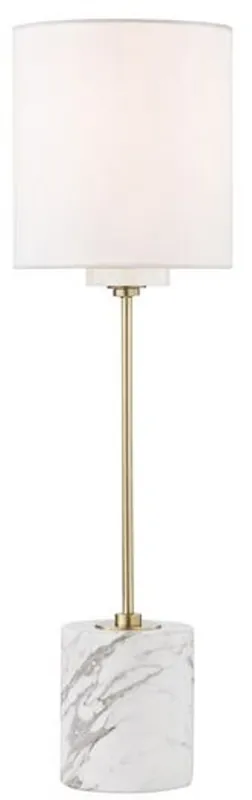 Casa Padrino Luxus Tischleuchte Antik Messing / Weiß Ø 15,9 x H. 55,9 cm - Moderne runde Tischlampe mit Lampenschirm aus Kunstseide und Marmorsockel Garantierte Lieferung