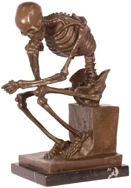 Casa Padrino Deko Bronzefigur Das denkende Skelett Bronze / Schwarz 16,8 x 13,1 x H. 24,6 cm - Bronze Skulptur - Dekofigur Neue Kollektion
