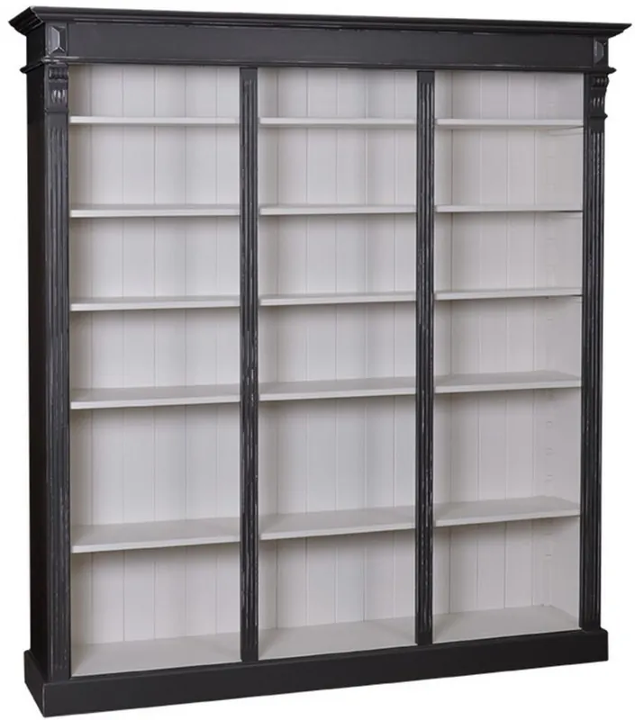 Casa Padrino Landhausstil Bücherschrank Antik Schwarz / Hellgrau 180 x 39 x H. 197 cm - Massivholz Schrank - Regalschrank - Wohnzimmerschrank - Landhausstil Möbel Finale Aktion