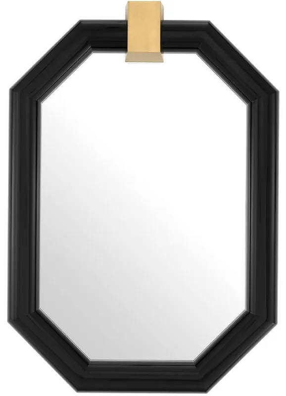 Casa Padrino Luxus Wandspiegel Schwarz / Messing 105 x 15 x H. 151 cm - Achteckiger Mahagoni Spiegel - Luxus Qualität Meistverkauft