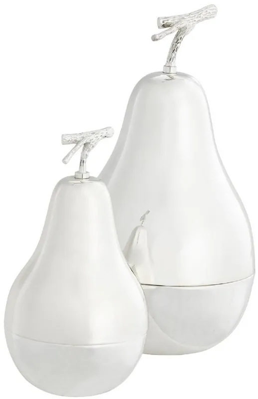 Casa Padrino Luxus Aufbewahrungsboxen Set mit Deckel in Birnenform Silber - Luxus Deko Accessoires Direktkauf