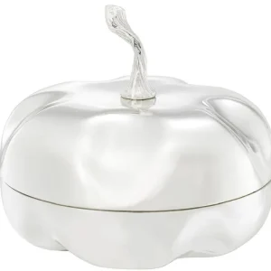 Casa Padrino Luxus Aufbewahrungsbox in Kürbisform Silber Ø 20 x H. 17,5 cm - Deko Kürbis mit Deckel Sonderaktion