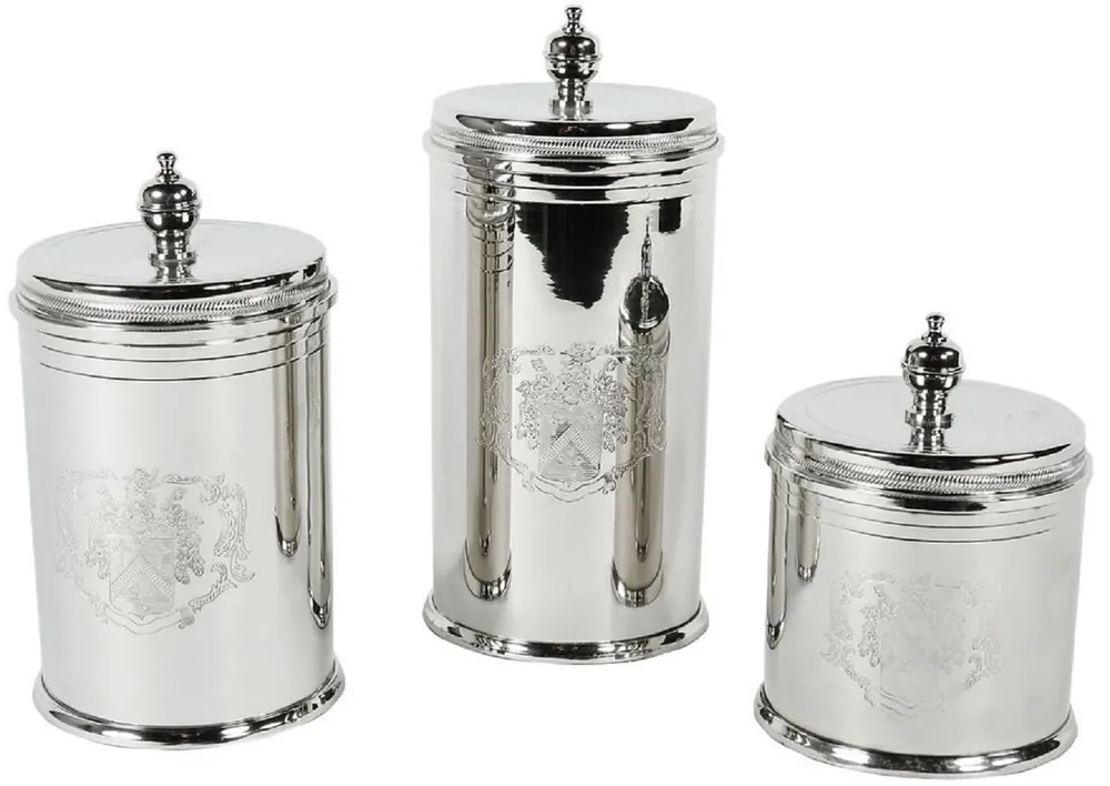 Casa Padrino Luxus Keksdosen Set Silber - 3 runde Messing Aufbewahrungsdosen mit Deckel - Hotel & Restaurant Accessoires Bestseller