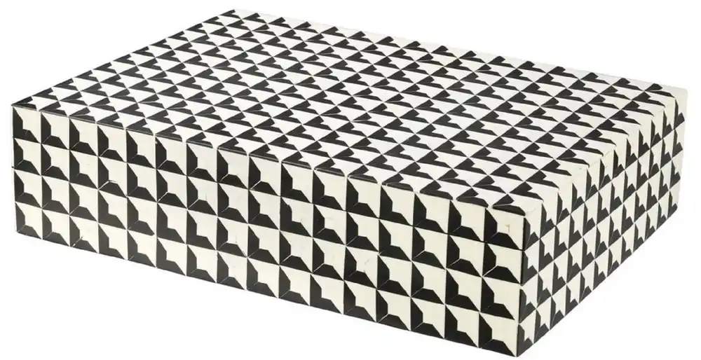 Preiswert Casa Padrino Designer Schmuckkasten mit Deckel Schwarz / Weiß 40 x 30 x H. 10 cm - Schmuckschatulle - Aufbewahrungsbox - Luxus Qualität