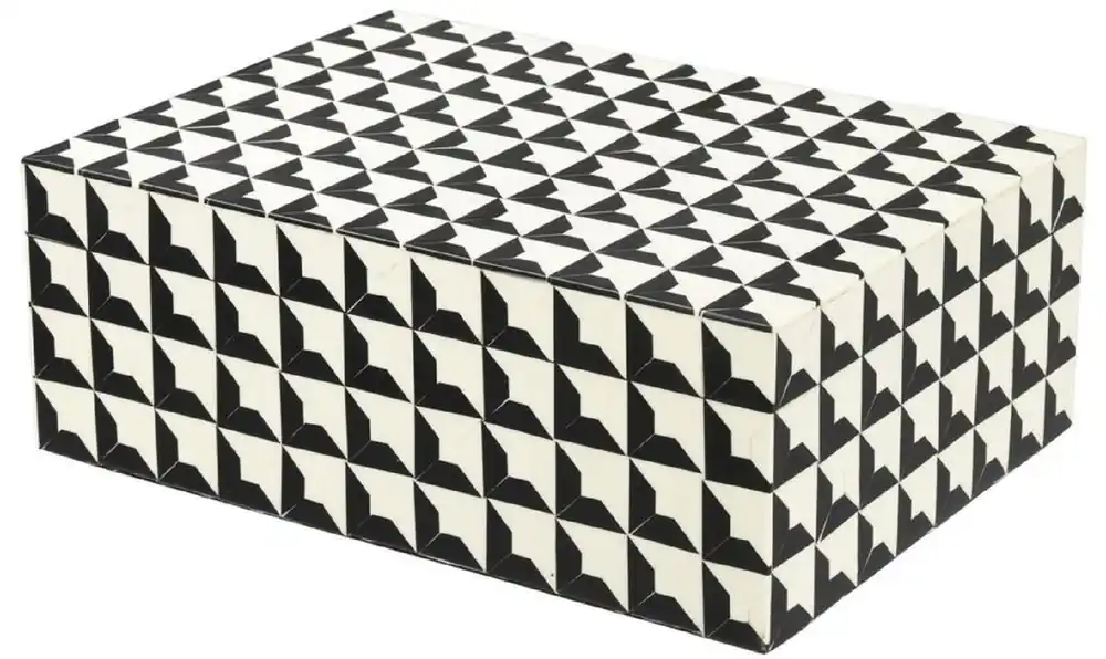 Casa Padrino Designer Schmuckkasten mit Deckel Schwarz / Weiß 28 x 21 x H. 10 cm - Schmuckschatulle - Aufbewahrungsbox - Luxus Qualität Nur Für Kurze Zeit