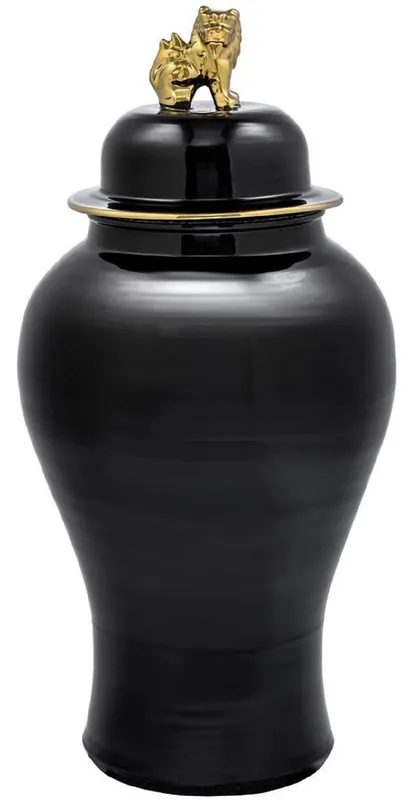 Sofort Bestellen Casa Padrino Luxus Deko Vase Schwarz / Gold Ø 42 x H. 90 cm - Chinesische Porzellan Vase mit Deckel