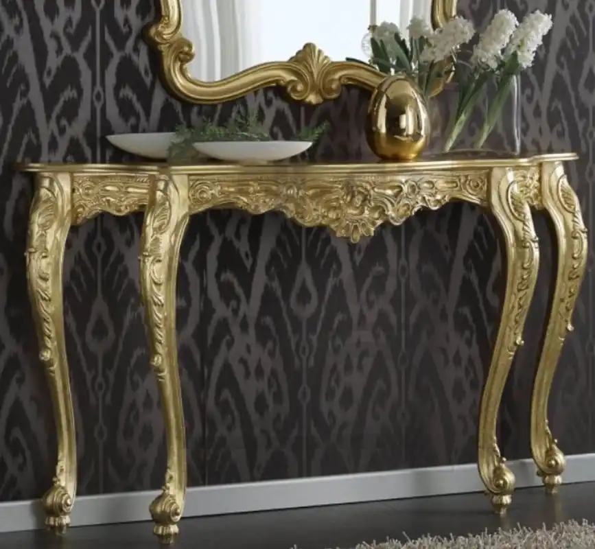Nur Heute Casa Padrino Luxus Barock Konsole Gold 150 x 41 x H. 90 cm - Prunkvoller Antik Stil Konsolentisch mit wunderschönen Verzierungen - Luxus Qualität - Made in Italy