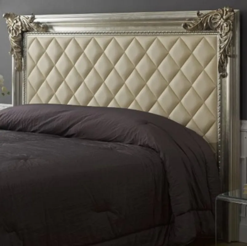 Ausverkauf Casa Padrino Luxus Barock Bett-Kopfteil mit Kunstleder Antik Silber / Antik Gold / Elfenbeinfarben 210 x 12 x H. 140 cm - Barock Schlafzimmer Möbel