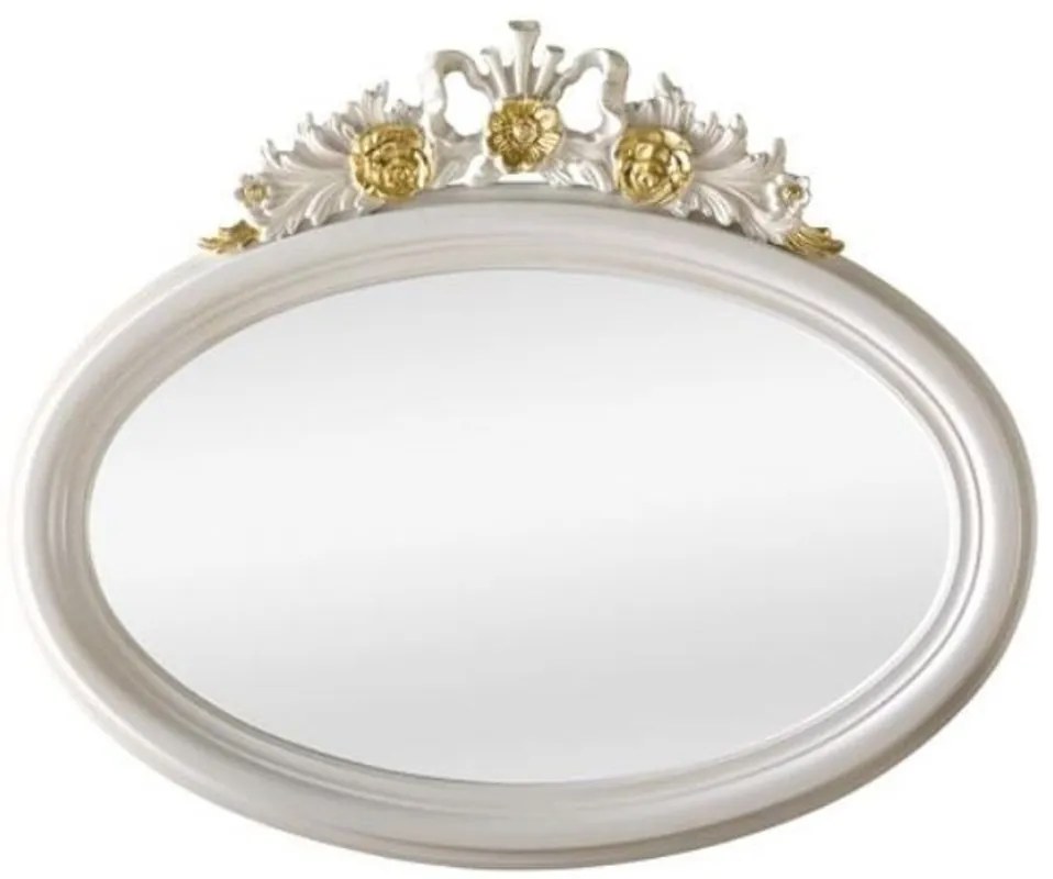Casa Padrino Luxus Barock Spiegel Elfenbeinfarben / Gold 118 x 5 x H. 95 cm - Ovaler Wandspiegel im Barockstil - Barock Möbel Sonderangebot