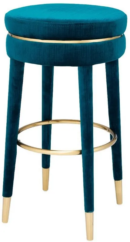 Casa Padrino Luxus Barhocker Blau / Messing Ø 41 x H. 78 cm - Runder Samt Hocker - Luxus Möbel Top-Seller