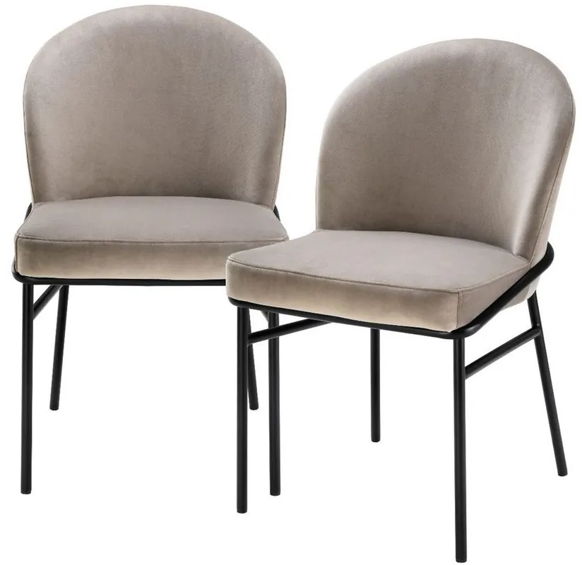Finale Aktion Casa Padrino Luxus Esszimmerstühle Greige / Schwarz 49 x 56 x H. 82 cm - Küchenstühle mit edlem Samtstoff - Esszimmer Set