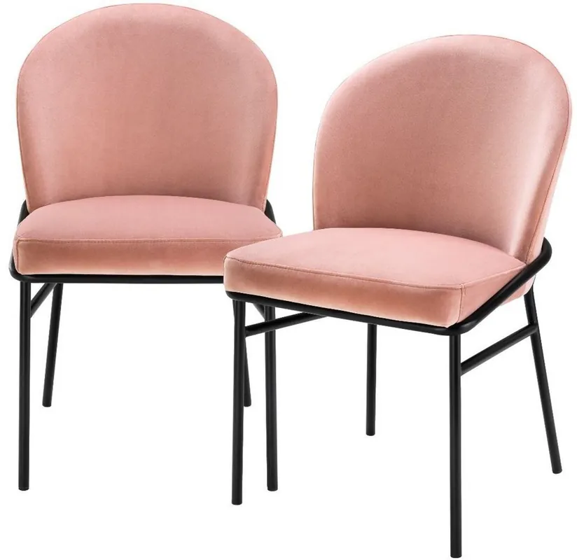 Casa Padrino Luxus Esszimmerstühle Rosa / Schwarz 49 x 56 x H. 82 cm - Küchenstühle mit edlem Samtstoff - Esszimmer Set Sofort Bestellen