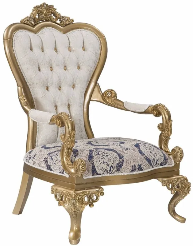 Casa Padrino Luxus Barock Sessel Blau / Weiß / Gold 89 x 94 x H. 122 cm - Wohnzimmer Möbel im Barockstil - Edel & Prunkvoll Saisonangebot