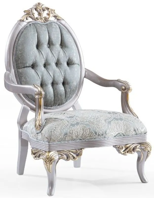 Echt Casa Padrino Luxus Barock Sessel Türkis / Silber / Gold 83 x 82 x H. 119 cm - Edler Wohnzimmer Sessel im Barockstil