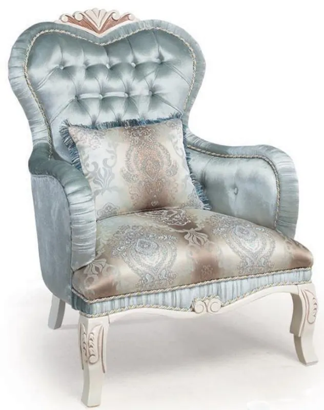 Casa Padrino Luxus Barock Wohnzimmer Sessel mit dekorativem Kissen Türkis / Creme / Bronze 72 x 76 x H. 110 cm - Wohnzimmermöbel im Barockstil Sichere Zahlung