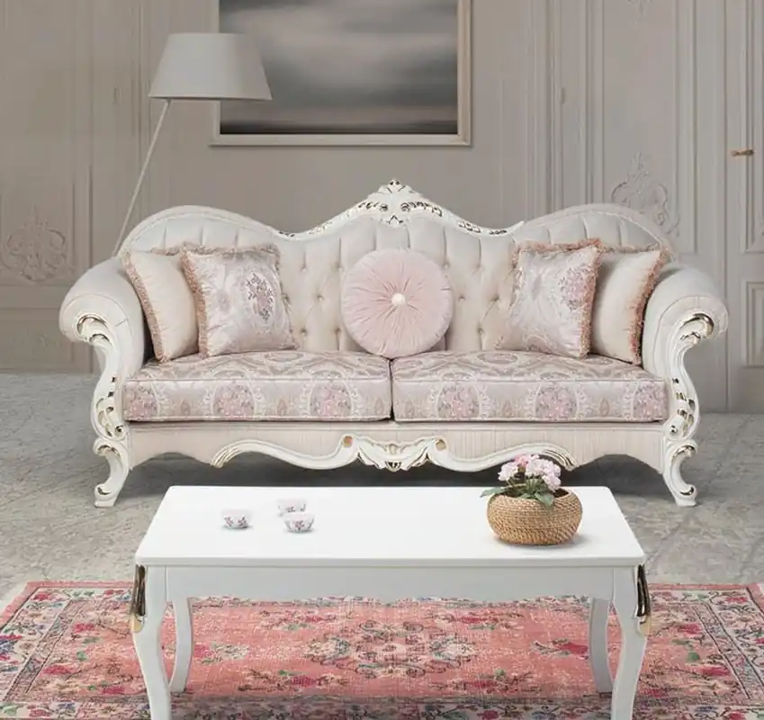 Sofort Bestellen Casa Padrino Luxus Barock Couchtisch Weiß / Gold 91 x 63 x H. 42 cm - Massivholz Wohnzimmertisch im Barockstil - Barock Wohnzimmer Möbel
