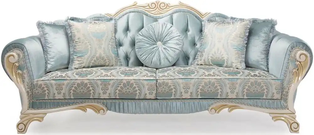 Sichere Zahlung Casa Padrino Luxus Barock Sofa mit dekorativen Kissen Türkis / Creme / Gold 234 x 87 x H. 99 cm - Wohnzimmermöbel im Barockstil