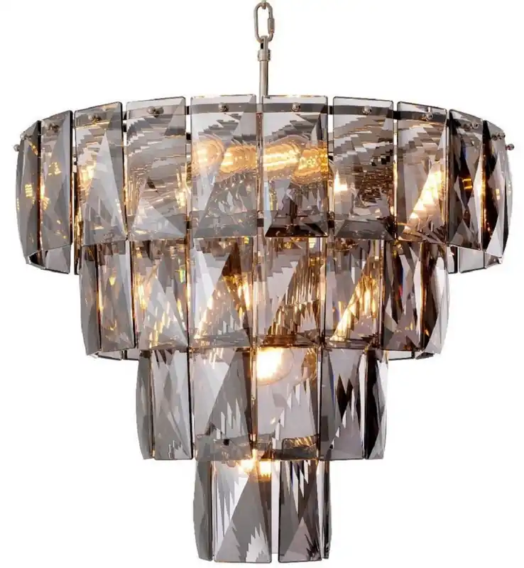 Nur Heute Casa Padrino Luxus Kronleuchter Grau / Silber Ø 60 x H. 65 cm - Moderner runder Kristallglas Kronleuchter - Luxus Qualität
