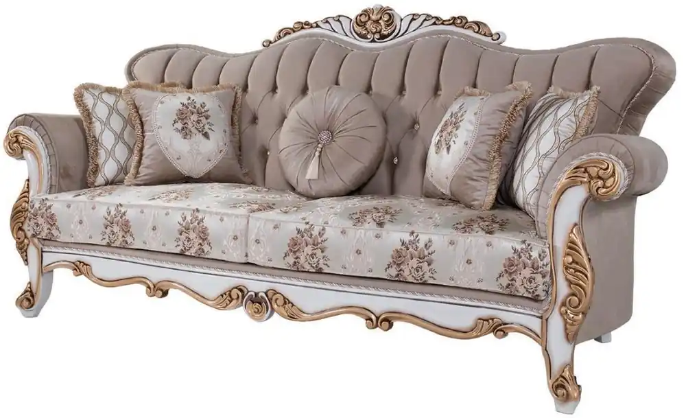 Neuheit Casa Padrino Luxus Barock Sofa mit Kissen Grau / Mehrfarbig / Weiß / Bronze 232 x 87 x H. 101 cm - Wohnzimmer Couch mit Blumenmuster und wunderschönen Verzierungen