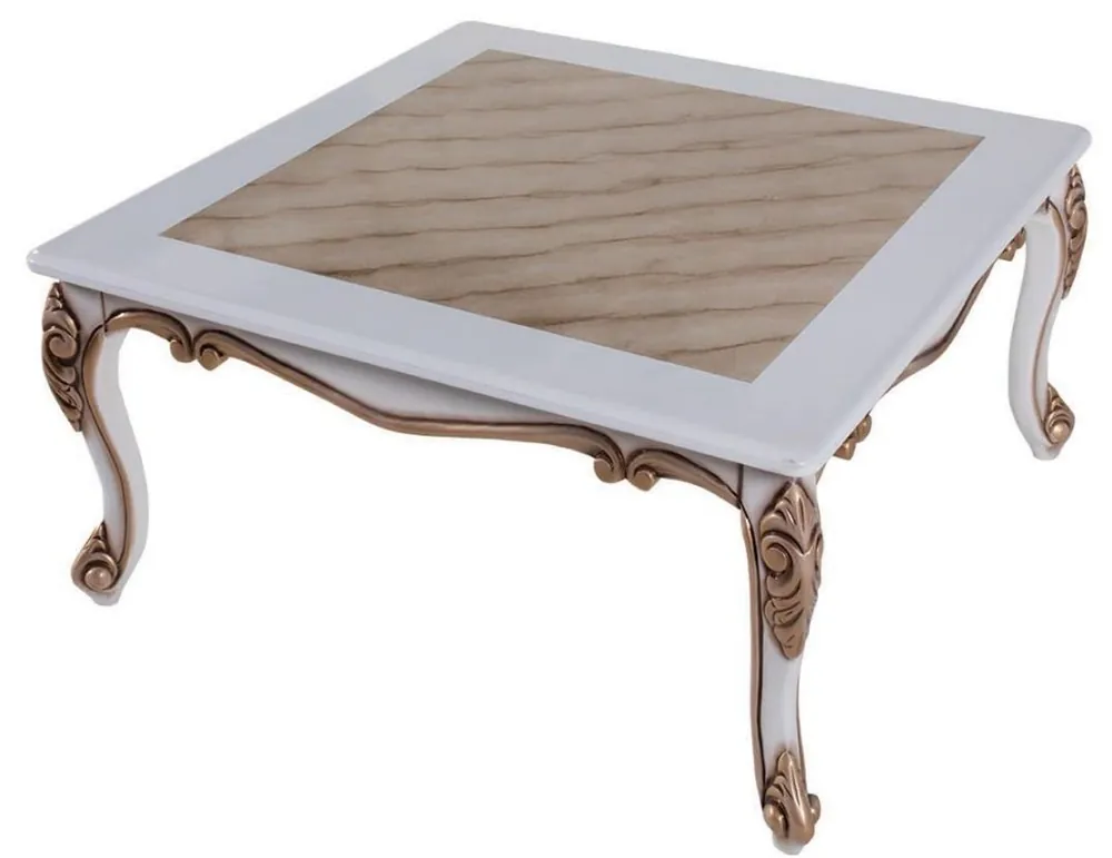 Casa Padrino Luxus Barock Couchtisch Beige / Weiß / Bronze 89 x 65 x H. 45 cm - Massivholz Wohnzimmertisch im Barockstil - Barock Wohnzimmer Möbel Rabatt