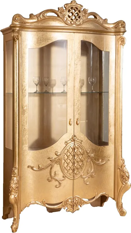 Finale Aktion Casa Padrino Luxus Barock Vitrine Gold 130 x 50 x H. 222 cm - Prunkvoller Barock Vitrinenschrank mit 2 Türen - Wohnzimmerschrank - Barock Wohnzimmermöbel