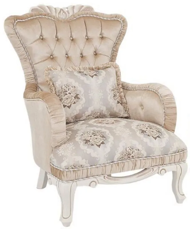Jetzt Bestellen Casa Padrino Luxus Barock Sessel Beige / Weiß 76 x 83 x H. 109 cm - Wohnzimmer Sessel mit Blumenmuster und dekorativem Kissen - Barock Möbel