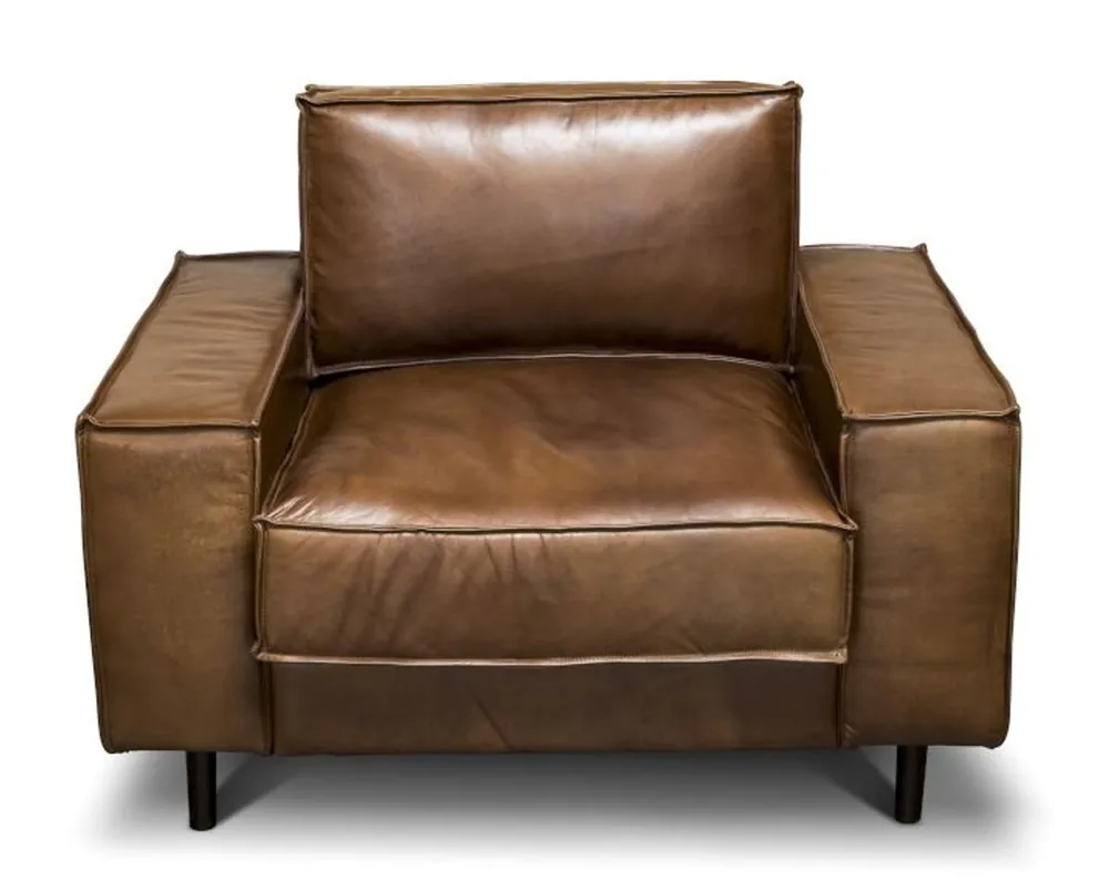 Casa Padrino Luxus Echtleder Lounge Sessel Vintage Leder Braun - Luxus Wohnzimmer Sessel Möbel Büffelleder Geprüft