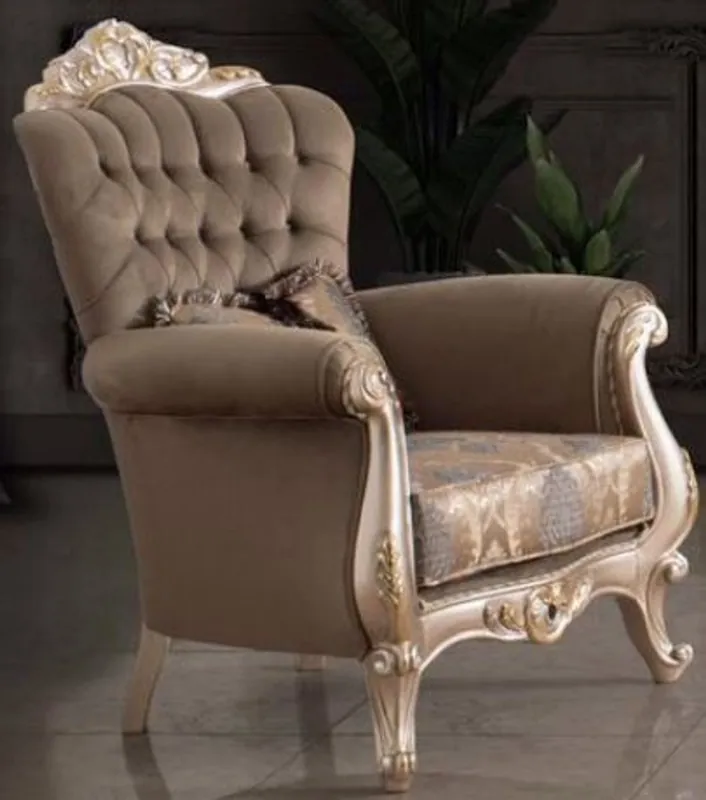 Versand Am Gleichen Tag Casa Padrino Luxus Barock Wohnzimmer Sessel mit Kissen Taupe / Bronze / Gold 95 x 75 x H. 120 cm - Barock Möbel