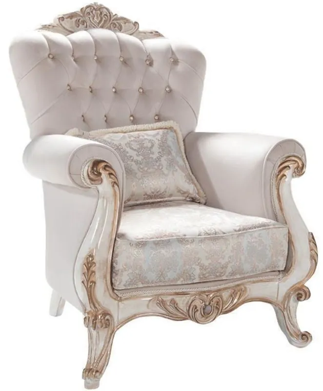 Saisonangebot Casa Padrino Luxus Barock Wohnzimmer Sessel mit Kissen Hellgrau / Weiß / Antik Bronze 95 x 75 x H. 120 cm - Möbel im Barockstil