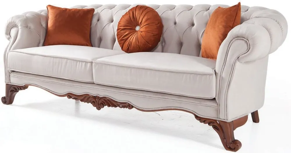 Casa Padrino Luxus Barock Wohnzimmer Sofa mit Kissen Hellgrau / Braun 240 x 102 x H. 80 cm - Barock Möbel Beliebt