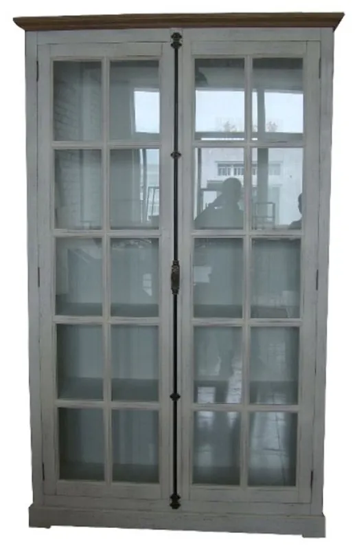 Heißes Angebot Casa Padrino Landhausstil Vitrine Antik Weiß / Naturfarben 136 x 43 x H. 222 cm - Vitrinenschrank mit 2 Glastüren - Landhaus Möbel Schrank