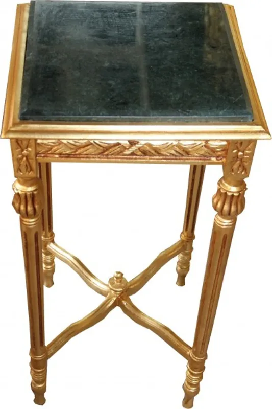 Casa Padrino Barock Beistelltisch Eckig Gold mit grüner Marmorplatte 40 x 40 x H 72.5 cm Antik Stil - Blumen Telefon Tisch Sichere Zahlung