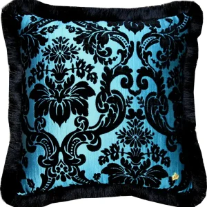 Online Kaufen Luxus Kissen Pompöös by Casa Padrino von Harald Glööckler Elegance Collection Barock Muster Schwarz / Türkis 50 x 50 cm - Luxuskissen