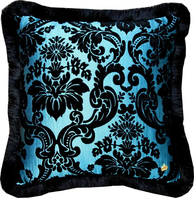 Online Kaufen Luxus Kissen Pompöös by Casa Padrino von Harald Glööckler Elegance Collection Barock Muster Schwarz / Türkis 50 x 50 cm - Luxuskissen