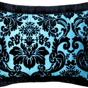Garantierte Lieferung Luxus Kissen Pompöös by Casa Padrino von Harald Glööckler Elegance Collection Barock Muster Schwarz / Türkis 35 x 55 cm - Luxuskissen