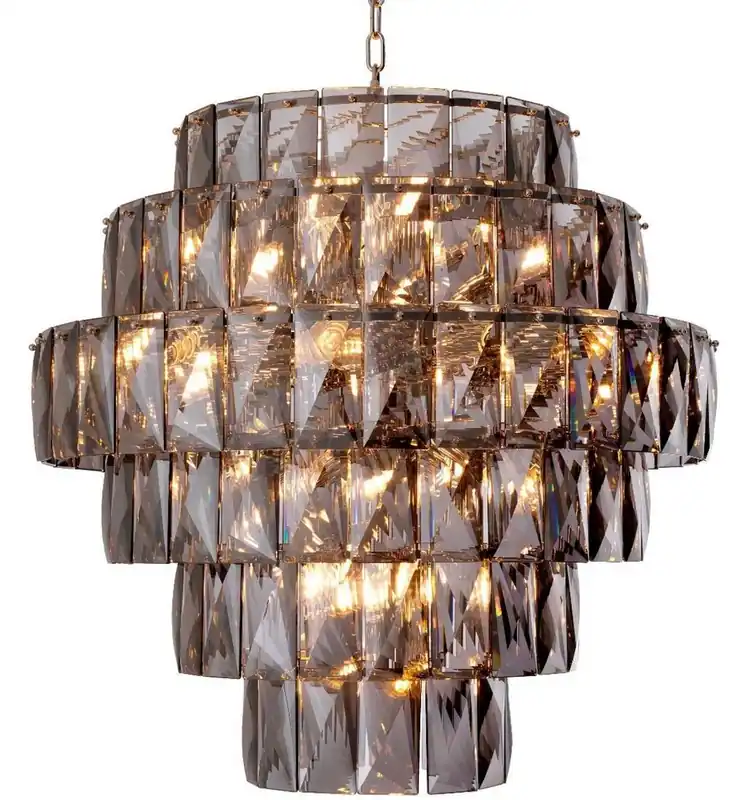 Neue Ware Casa Padrino Luxus Kronleuchter Grau / Silber Ø 80 x H. 80 cm - Moderner runder Kristallglas Kronleuchter - Luxus Qualität