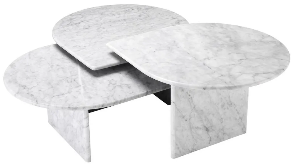Casa Padrino Luxus Couchtisch Set Weiß - 3 Wohnzimmertische aus hochwertigem Carrara Marmor - Luxus Möbel Neuheit
