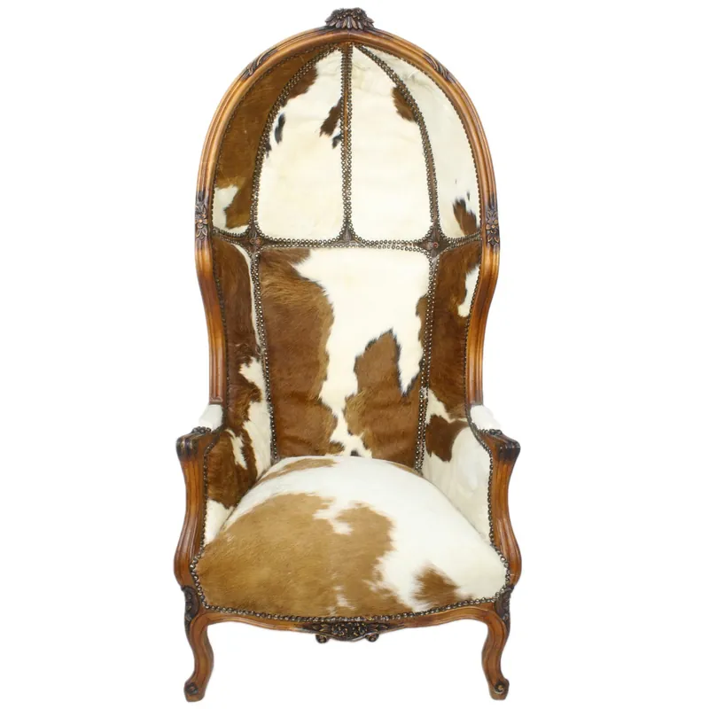 Casa Padrino Barock Thron Sessel Victory Kuhfell / Braun - Ballon Chair - Thron Stuhl Tron - Haubensessel Nur Heute