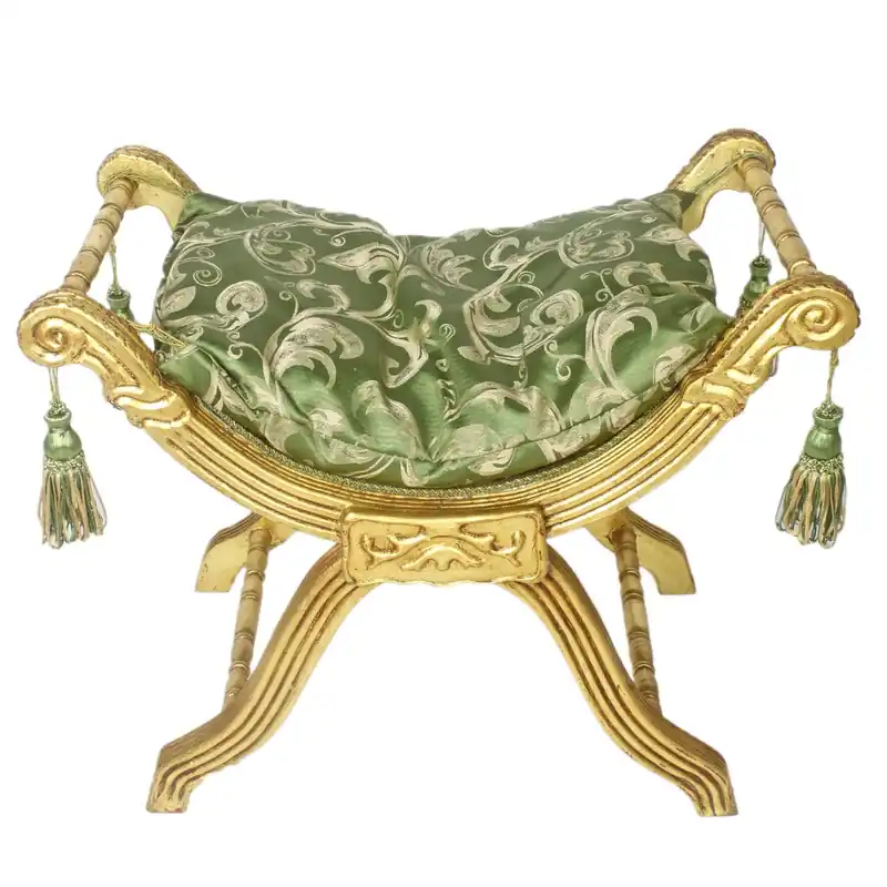 Neu Im Sortiment Casa Padrino Barock Sitzhocker - Kreuzhocker Grün Muster / Gold - Antik Möbel